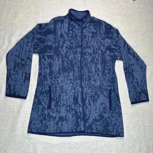 Pure J. Jill Cardigan Blue Intarsia Jacquard Knit Snap Button Long - Picture 2 of 9